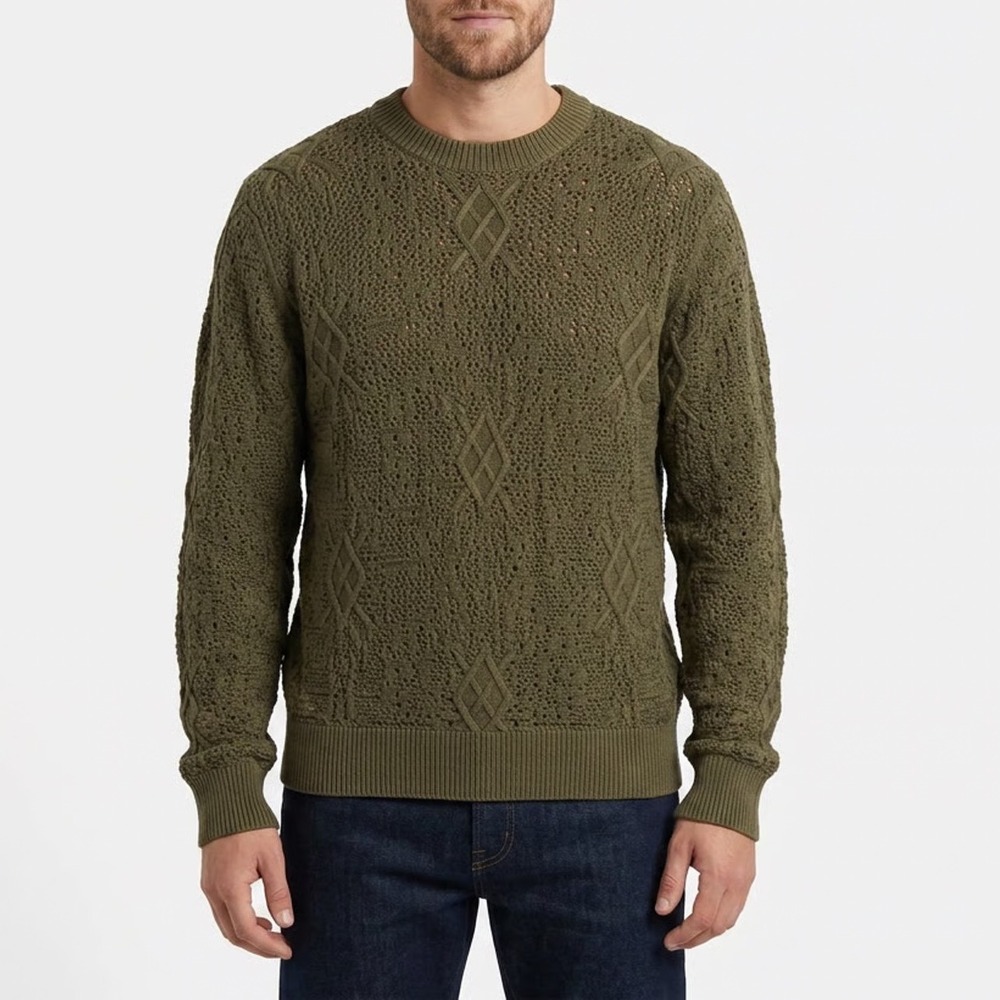 Daily Paper Mens Olive Green Diamond Open Knit Cotton Sweater Size M DVC 071